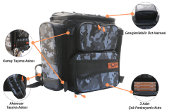 Fujin Black Camo Back Pack - Balıkçı Sırt Çantası